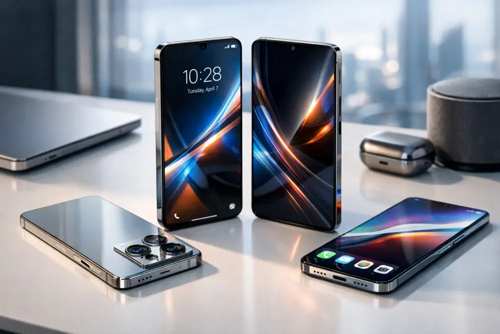 مجموعة هواتف ذكية حديثة تعرض اتجاهات الهواتف الذكية 2026